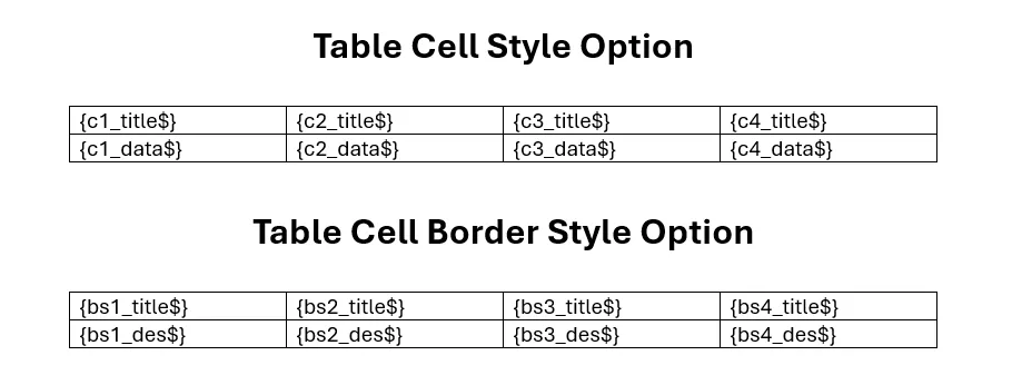Template example for cell and border styling in word